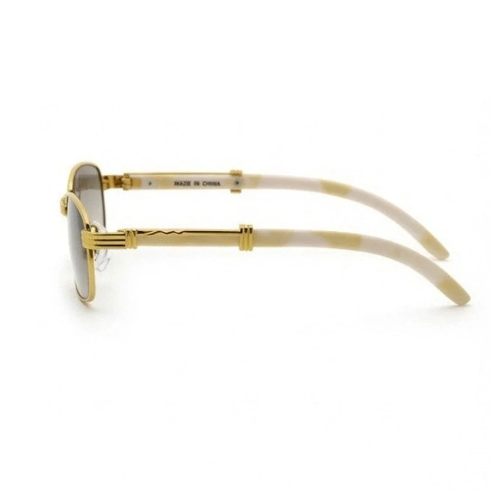 Women Gold Rectangle Glasses with Cream Marbled Temples Clear Lens Luxury Style
